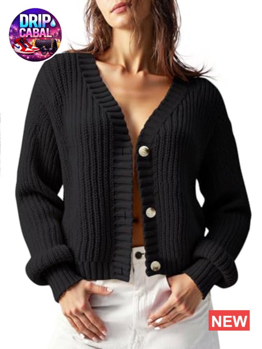 Chunky Waffle Knit Oversized Cardigan - Button Down V-Neck Casual Layering - Picture 3 of 6